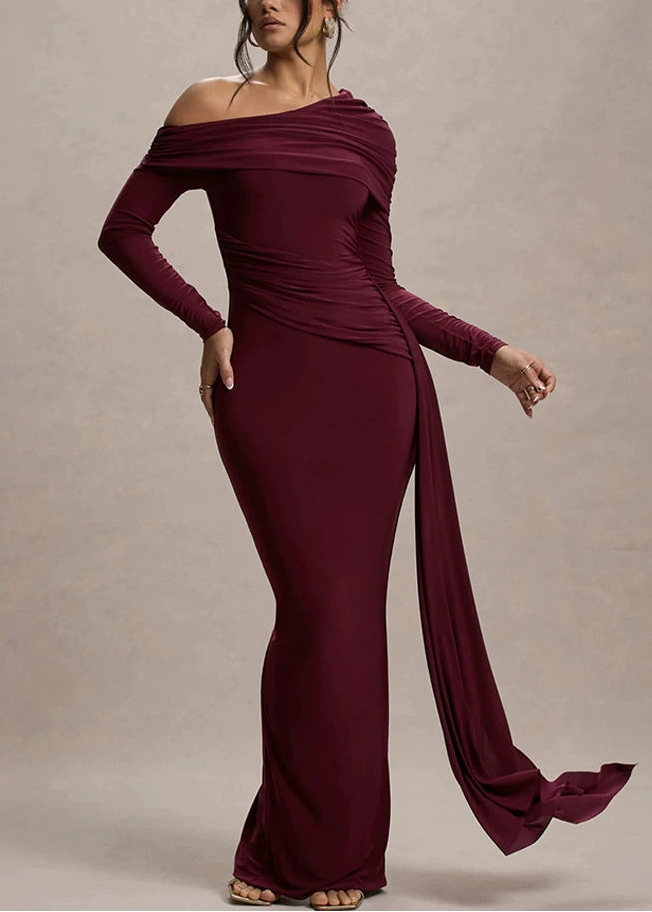 Dmitrijs One Shoulder Bodycon Ruch Maxi Dress