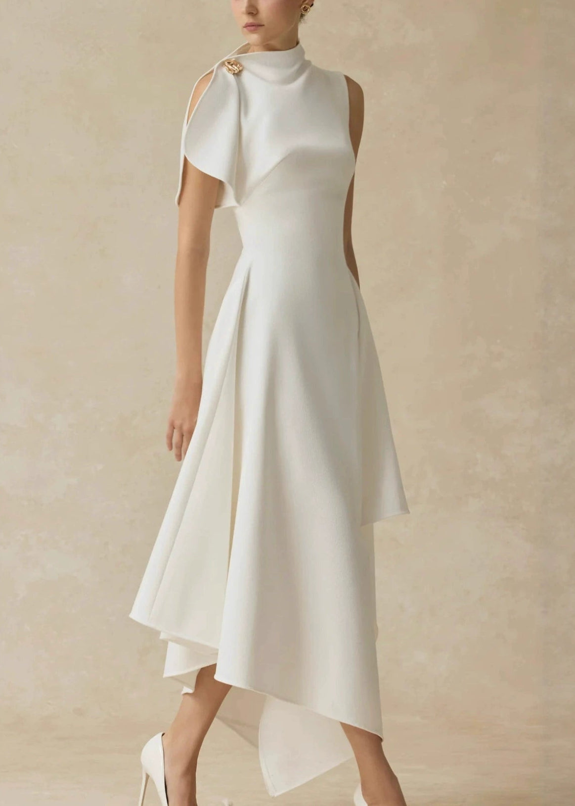 Dorthe Asymmetric Ruffle Midi Dress