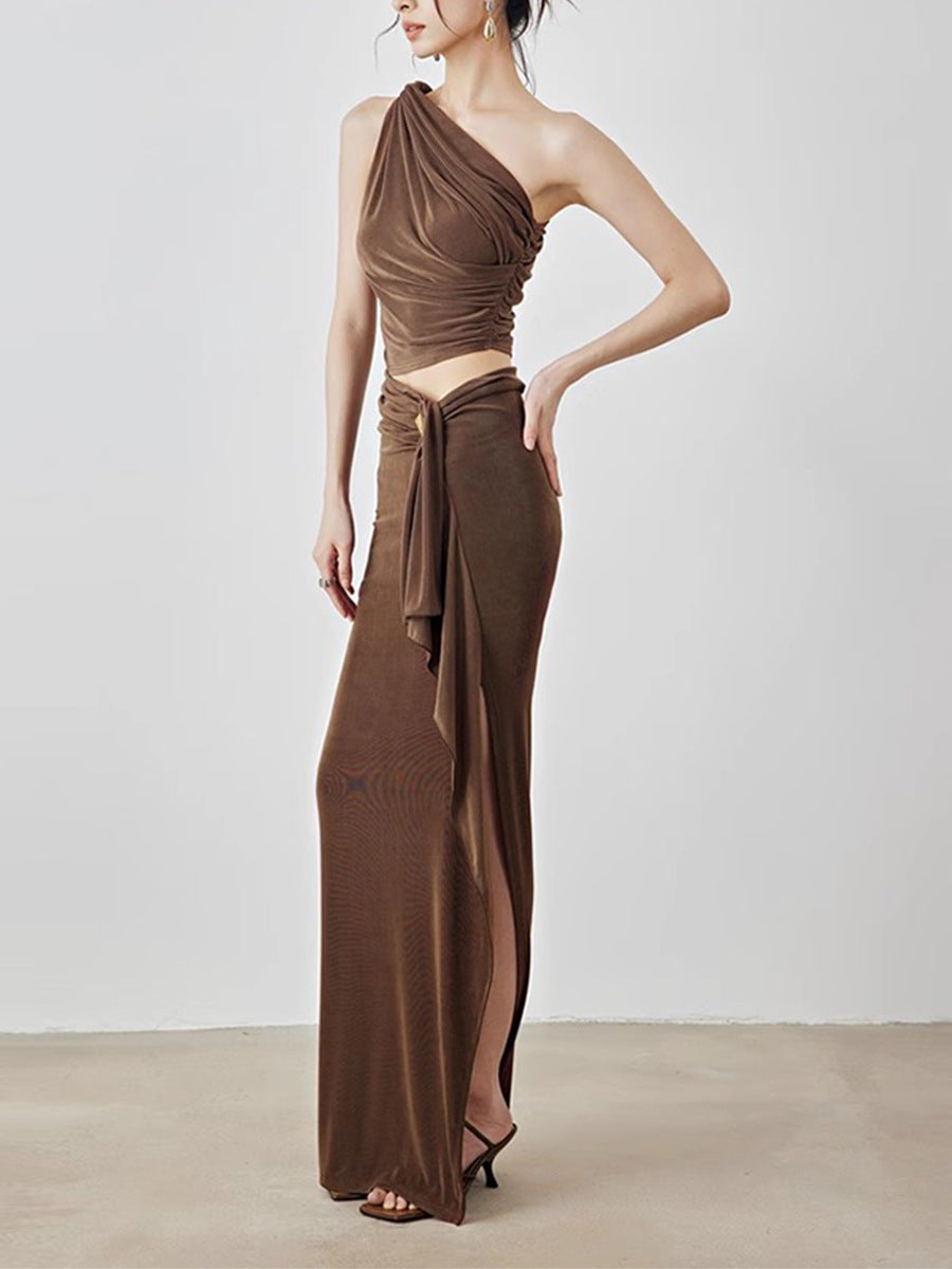 Brandt Ruch One Shouder Split Skirt Set