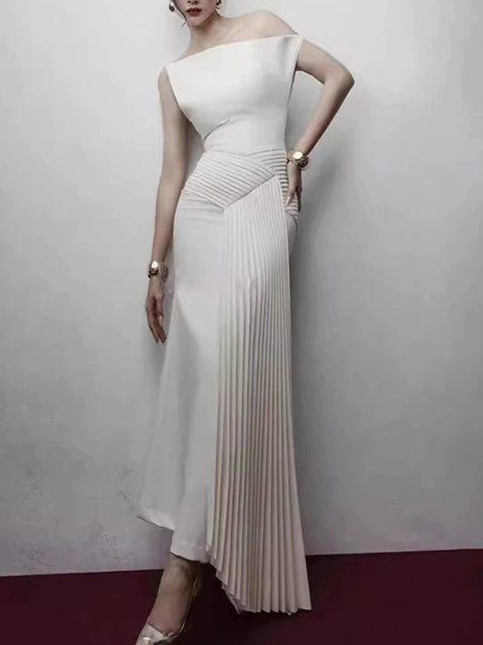 Emberly Asymmetric One Shoulder Ruch Midi Dress