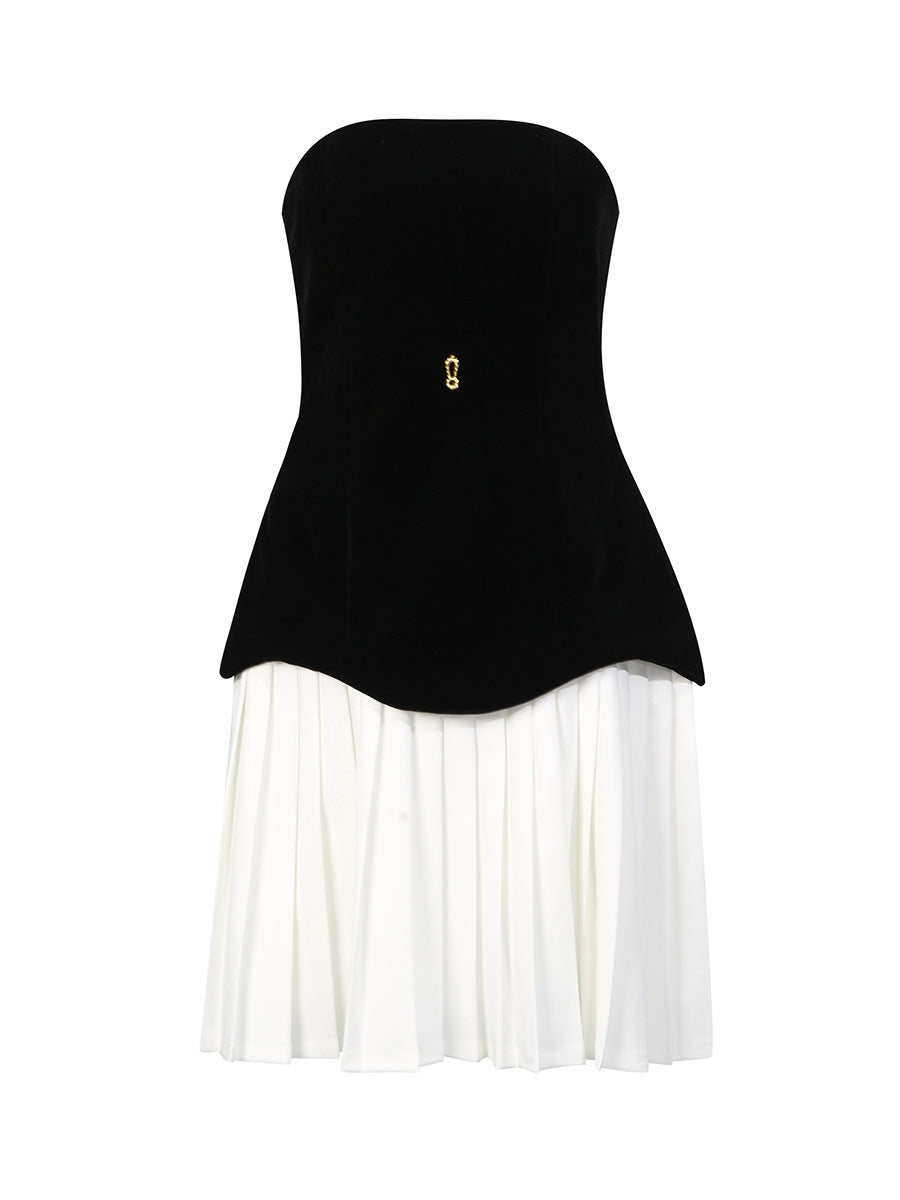 Elpidios Lace Up Pleated Velvet Mini Dress