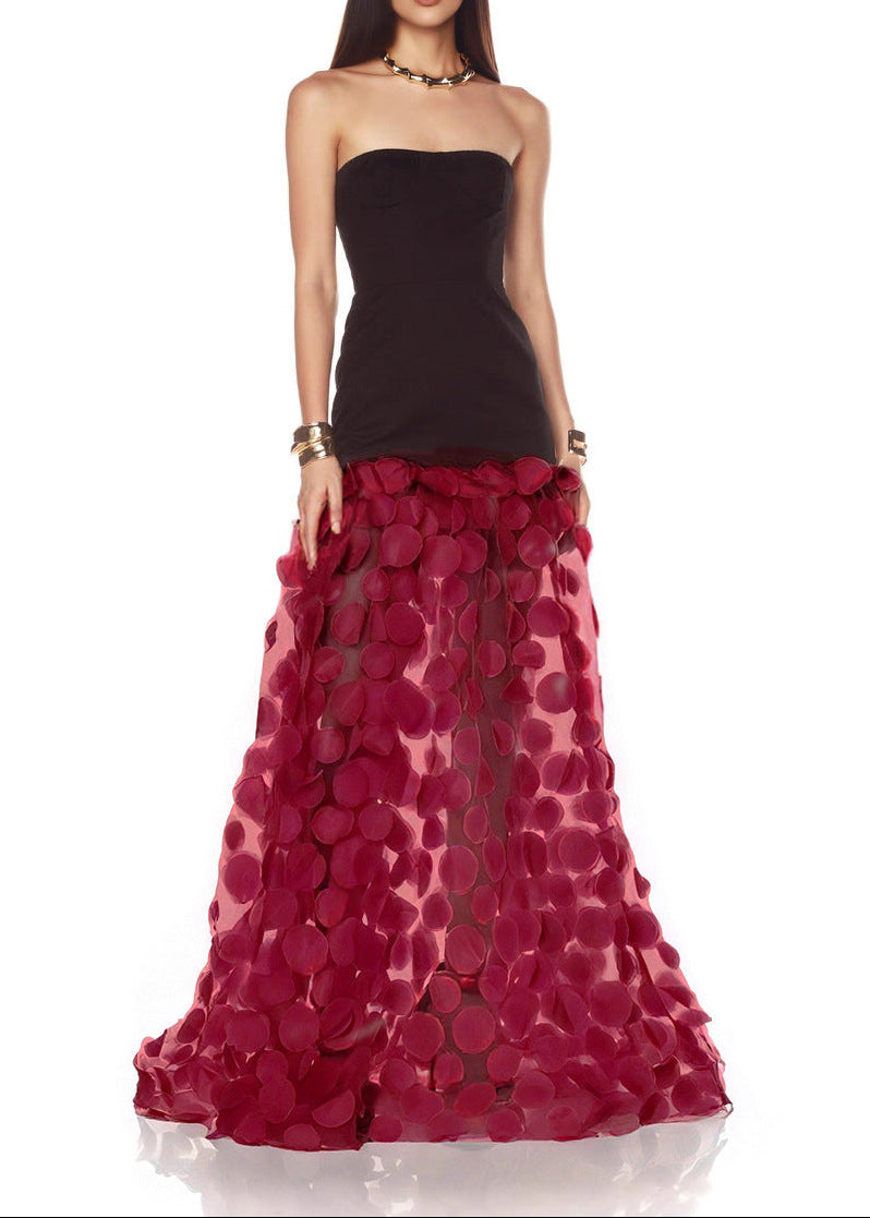 Boyan Dot Strapless Maxi Dress In Red