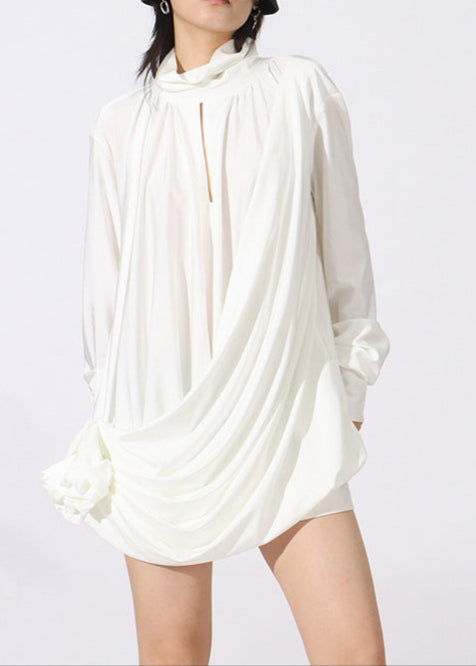 Arien Flower Cutout Mesh Ruch Mini Dress In White