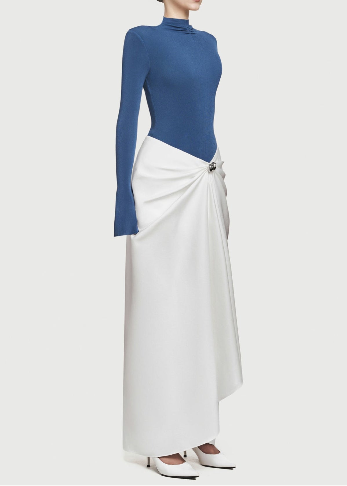 Ariane Bodycon Deconstruct Ruch Maxi Dress In Blue