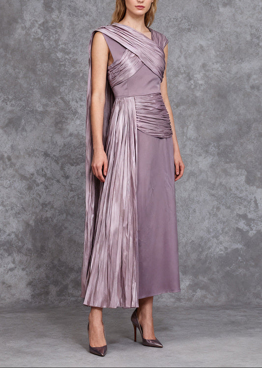 Edie Asymmetric Ruch Fringe Maxi Dress