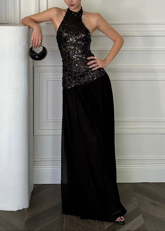 Ejder Tank Top Sequin Mesh Maxi Dress