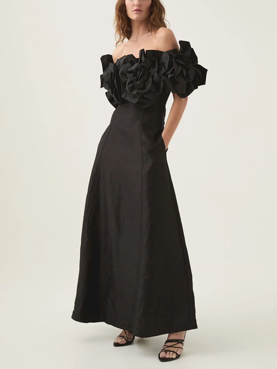 Camilla Flower Maxi Dress In Black