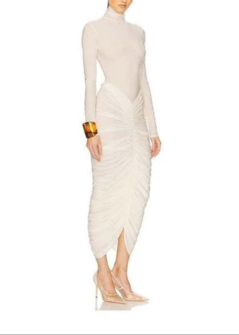 Diklah High Neck Ruch Midi Dress