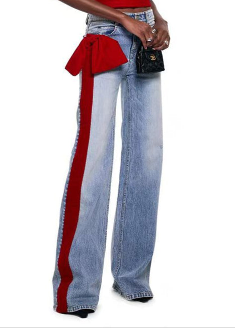 Andarta Bow Deconstruct Jeans In Red