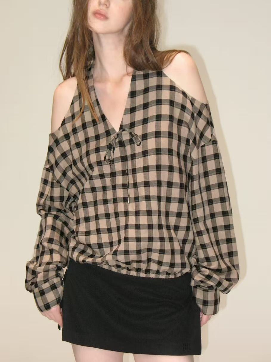 Durans Long Sleeve Cutout Grid Top