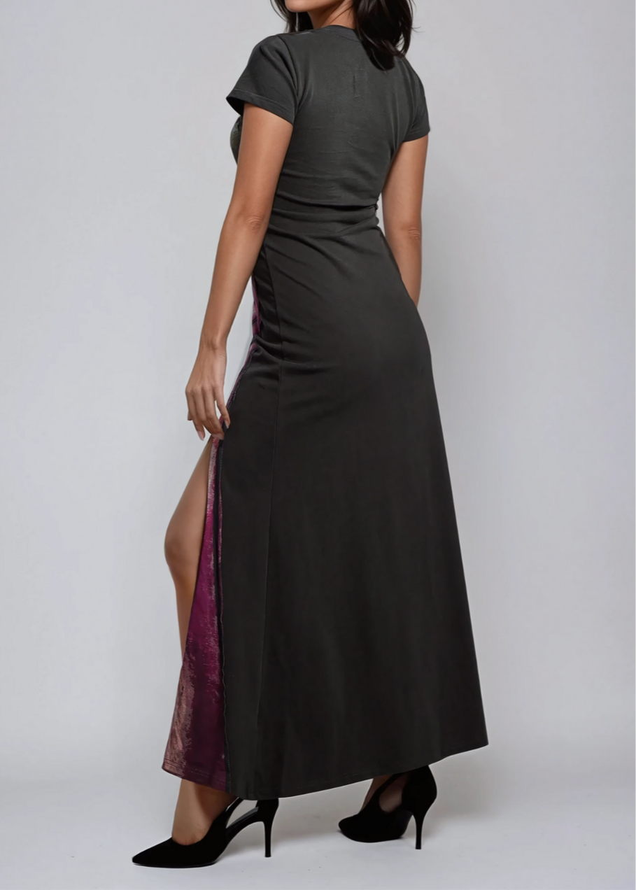 Aroa Print Bow Pearl Maxi Dress