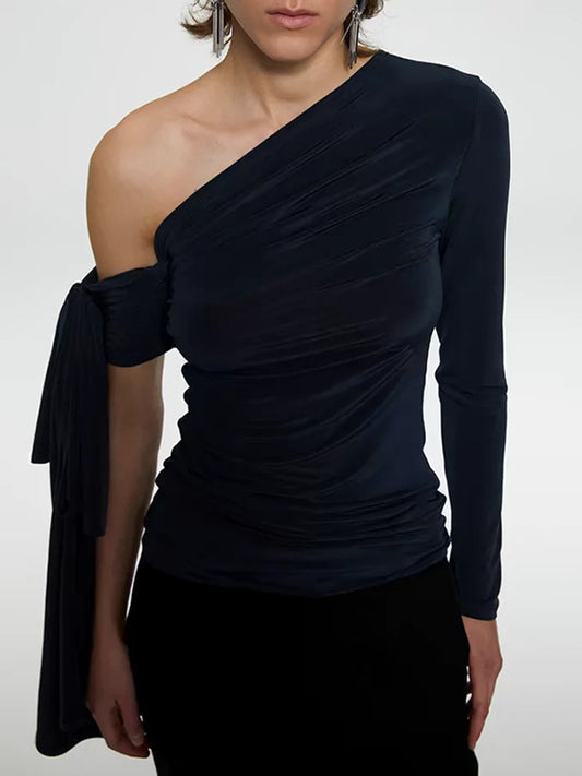 Alytzia Asymmetric Single Shoulder Ruch Lace Up Top