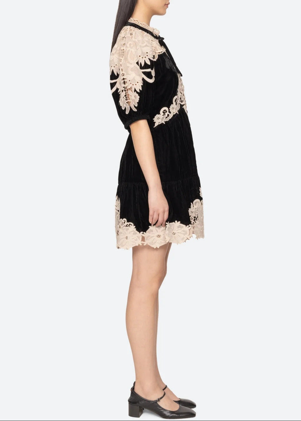 Emanuel Puff Sleeve Cochet Mini Dress