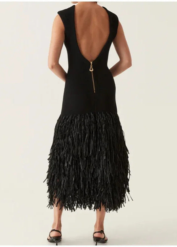 Becalel Fringe Backless Maxi Dress