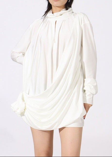 Arien Flower Cutout Mesh Ruch Mini Dress In White