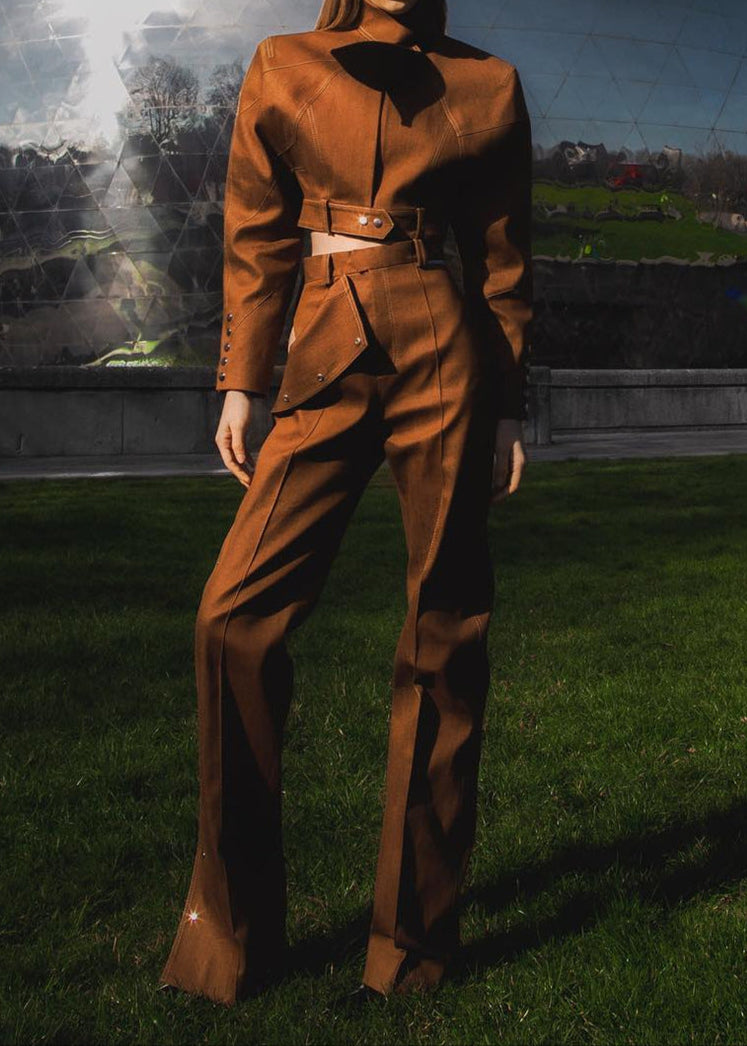 Amarine Lace Up Buckle Denim Pants Set