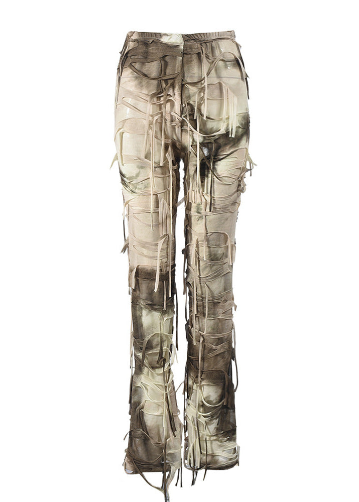 Cecily Tie Dye Fringe Pants Set In Apricot