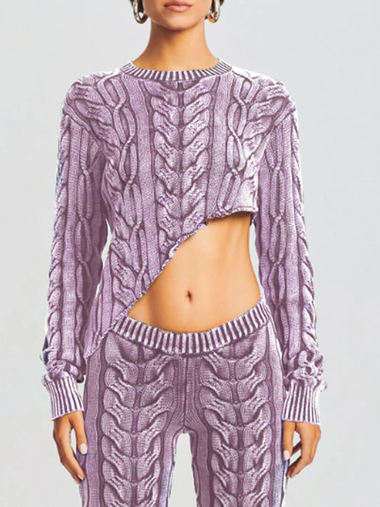 Roisin Cable Knit Top In Purple