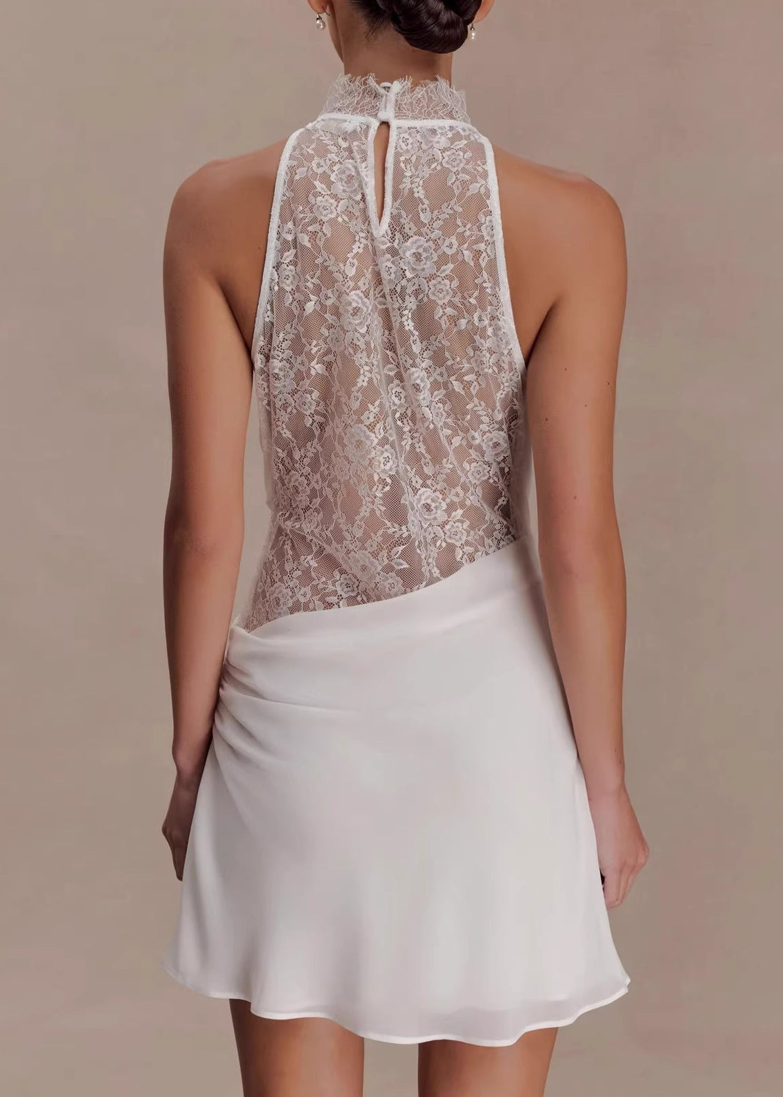 Filat Lace Draped Satin Mini Dress