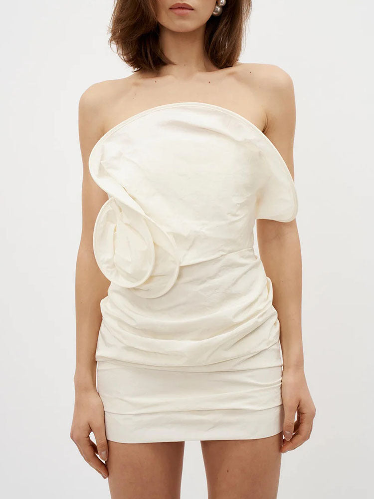 Nadiya Twist Ruch Off Shoulder Mini Dress In White