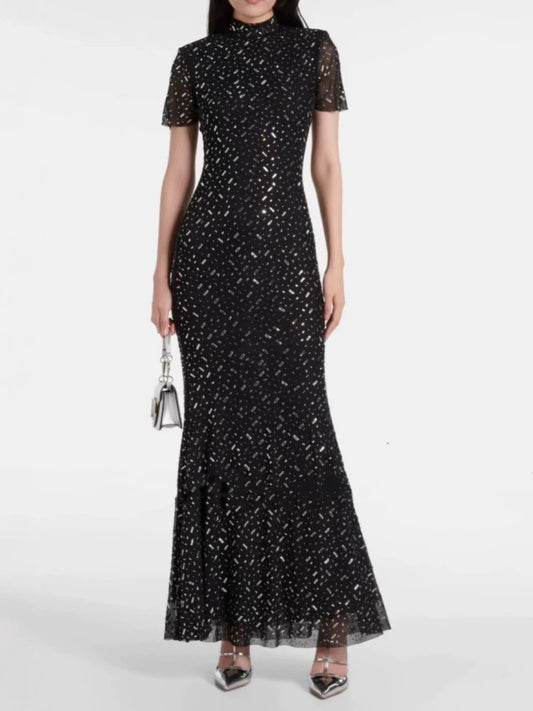 Caleigh Rhinestone Bodycon Short Sleeves Maxi Dress