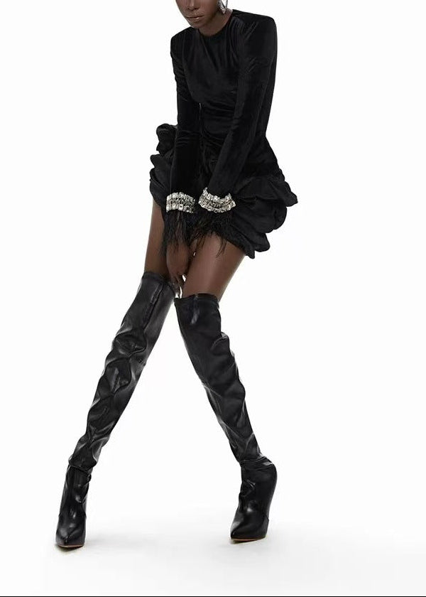 Daxton Fringe Crystal Mini Dress In Black