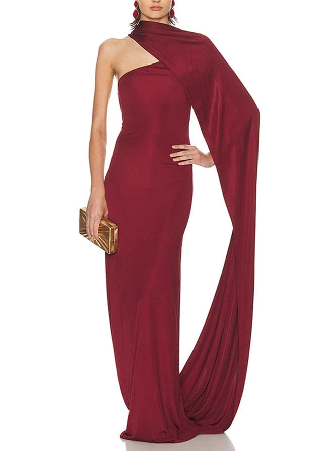 Farkhod Asymmetric Draped Scarf Maxi Dress