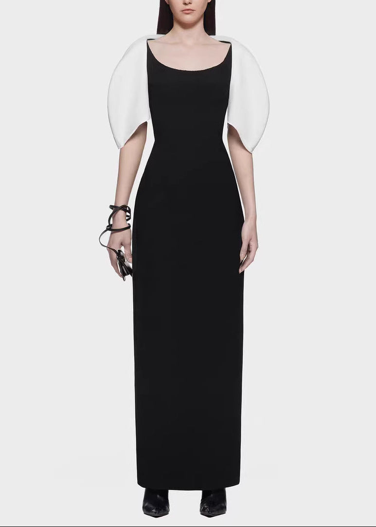 Fairuza Puff Sleeve Colorblock Maxi Dress In Black