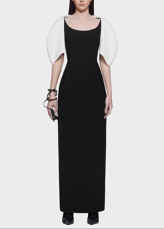 Fairuza Puff Sleeve Colorblock Maxi Dress In Black