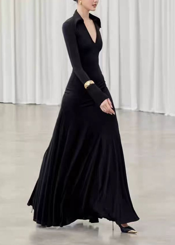 Elvy Bell Sleeve Plunge Maxi Dress