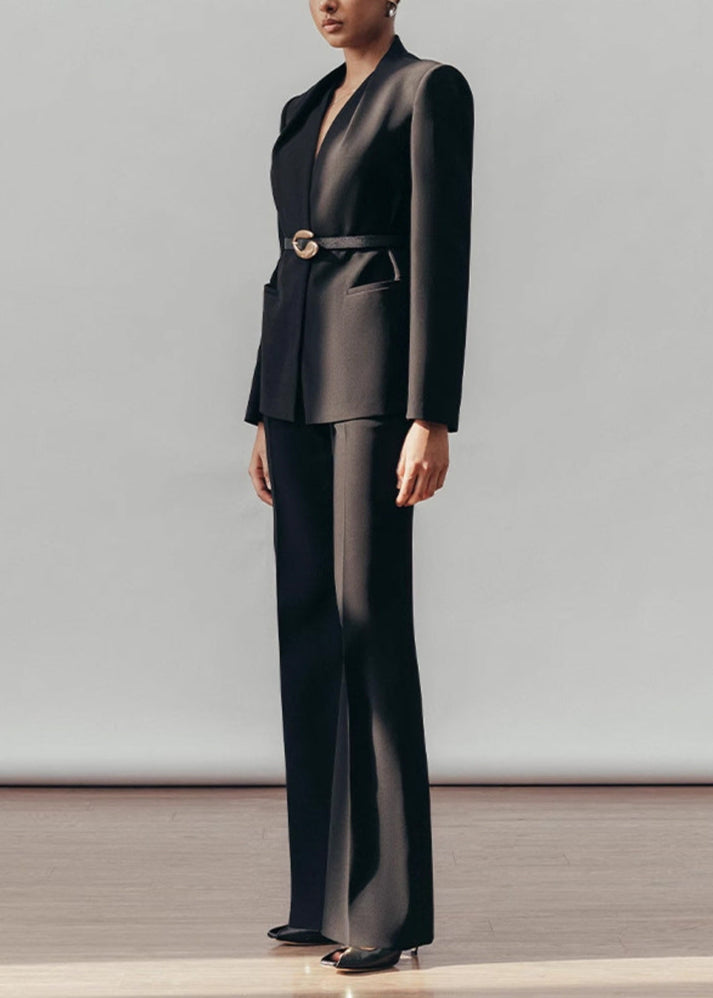 Amariah Plunge Buckle Pants Set In Black