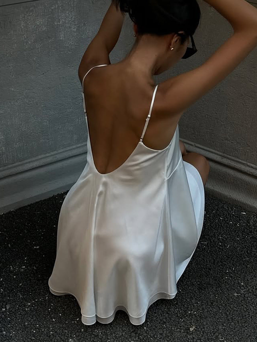 Dinu Spaghetti Lace Satin Mini Dress