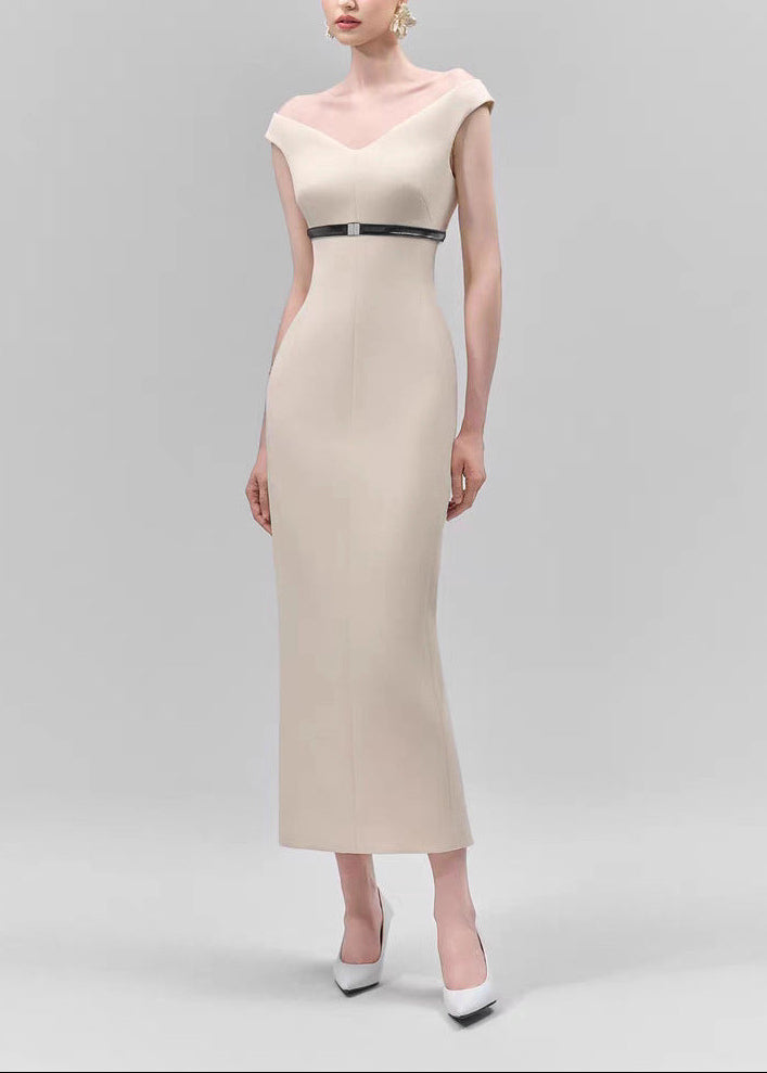 Domas Off Shoulder Bodycon Maxi Dress In Apricot