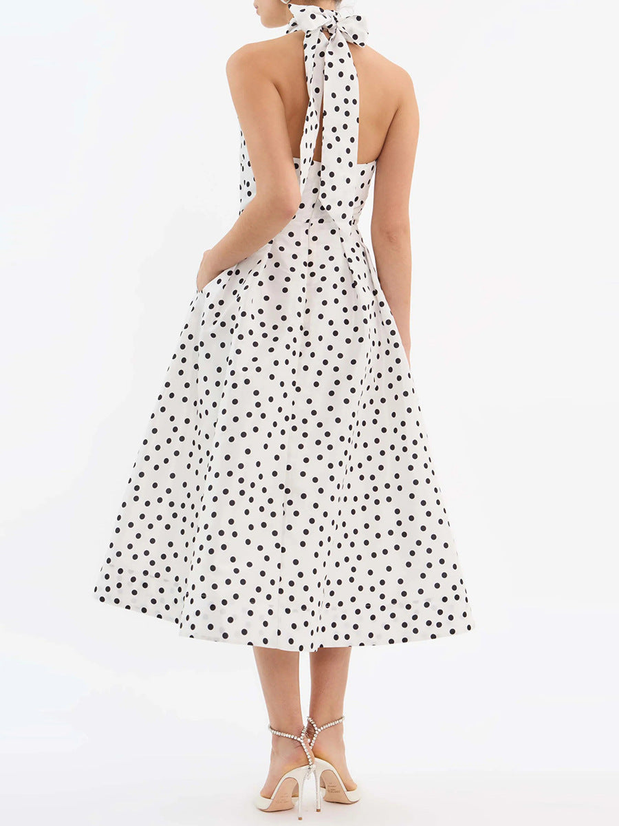 Bert Halter Neck Dot Bow Midi Dress