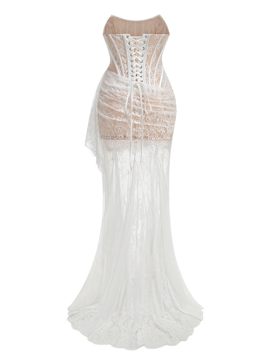 Arianwen Strapless Corset Lace Maxi Dress