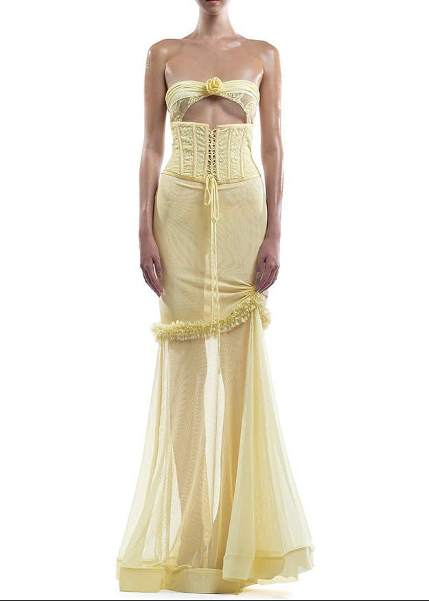 Blanche Cutout Mesh Corset Maxi Dress