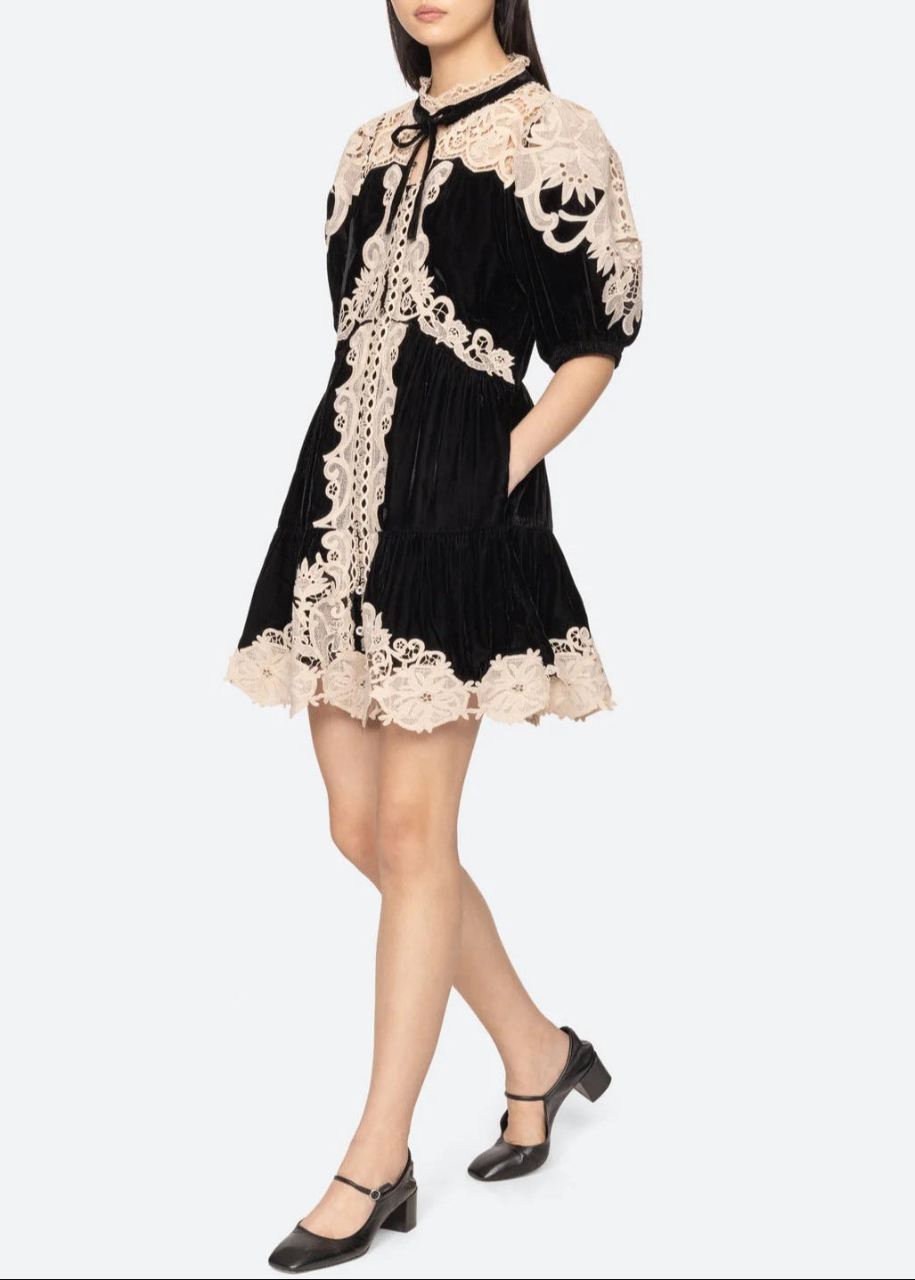 Emanuel Puff Sleeve Cochet Mini Dress