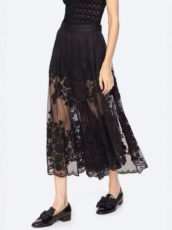 Faysal Embroidered Floral Mesh Pants In Black