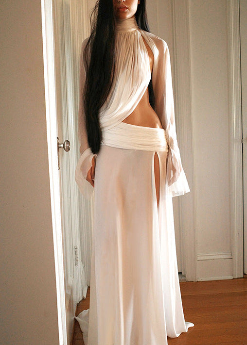 Elmar Cutout Ruch Split Maxi Dress