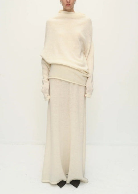 Fadwa Long Sleeve Wool Skirt Set In Beige