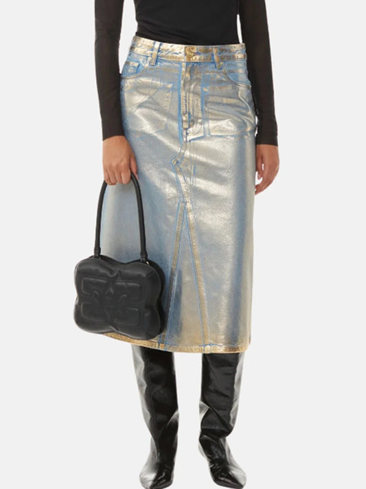 Brander Metallic Denim Skirt