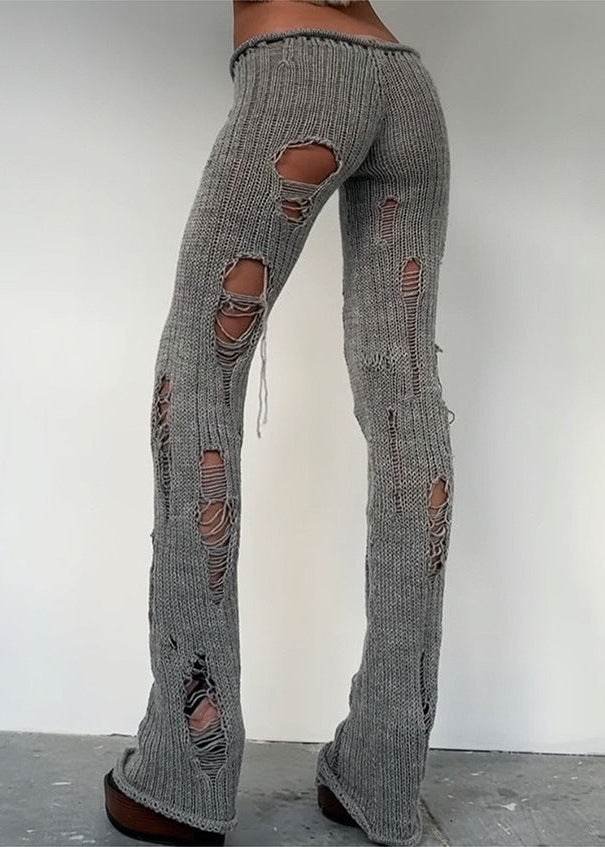 Egbert Ripped Knit Pants In Grey