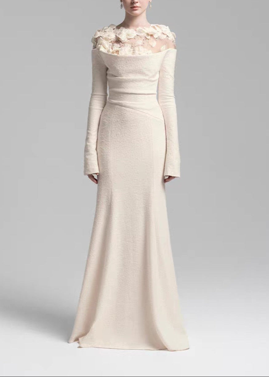 Eamon Flower Deconstruct Maxi Dress In Apricot