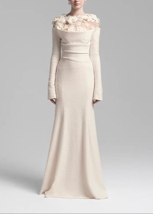 Eamon Flower Deconstruct Maxi Dress In Apricot