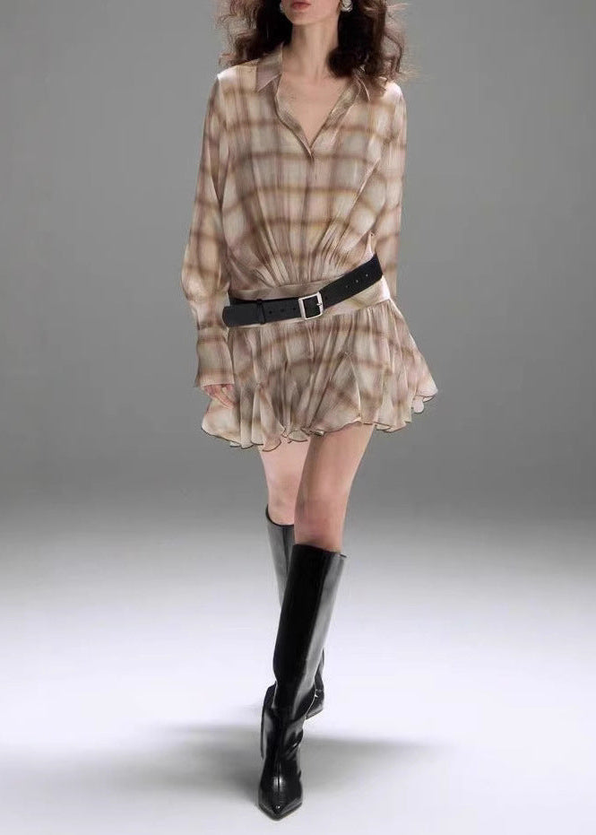 Archita Grid Mesh Ruffle Ruch Mini Dress