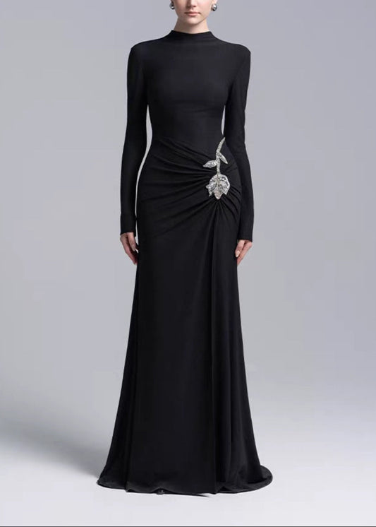 Admetus Rhinestone Flower Split Maxi Dress