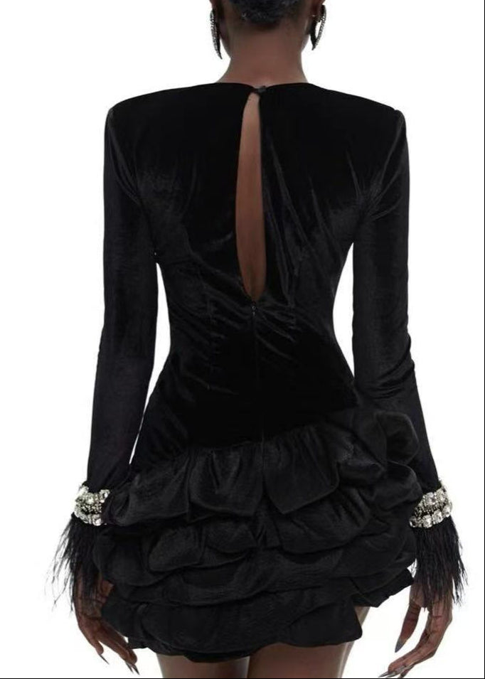 Daxton Fringe Crystal Mini Dress In Black