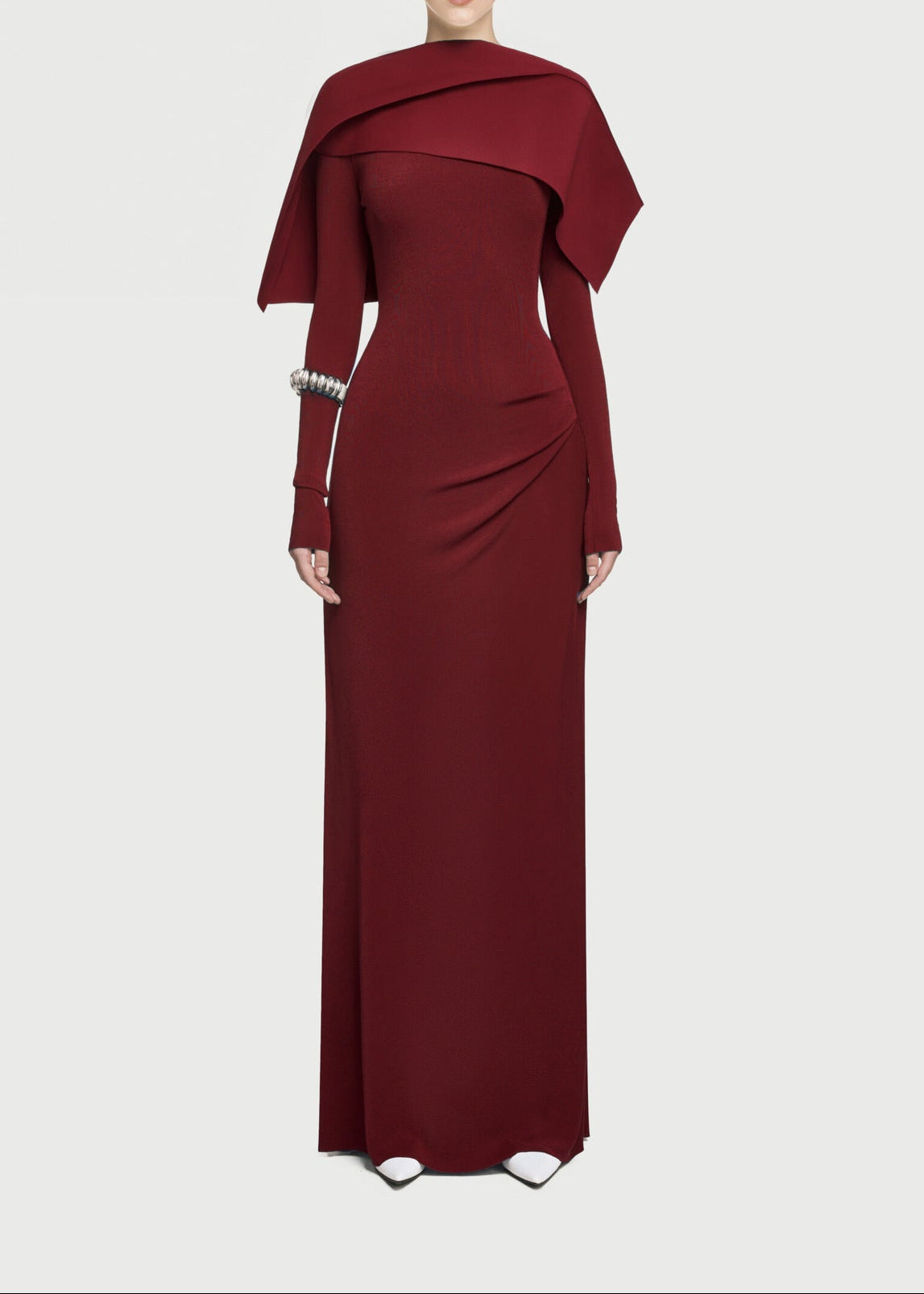 Bosmat Shawl Ruch Bodycon Maxi Dress In Red
