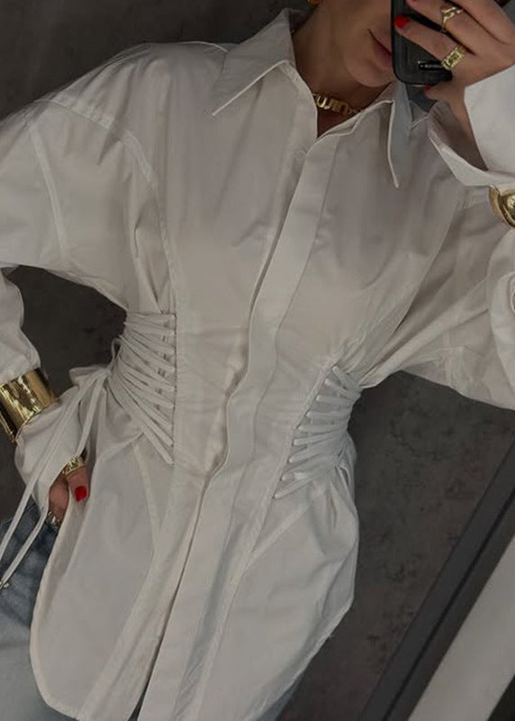 Adamma Ruch Drawstring Shirt In White