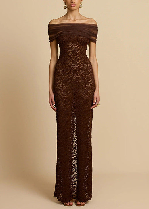 Criseida Off Shoulder Bodycon Lace Maxi Dress